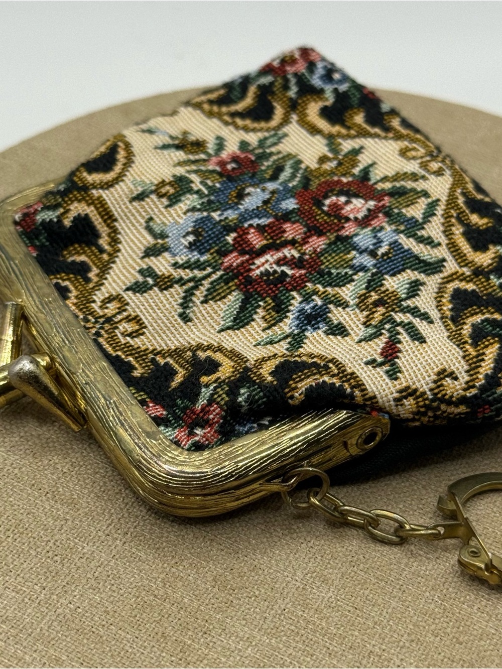Vintage Floral Tapestry Coin Purse - Black, Cream & Multi - Picture 3 of 5
